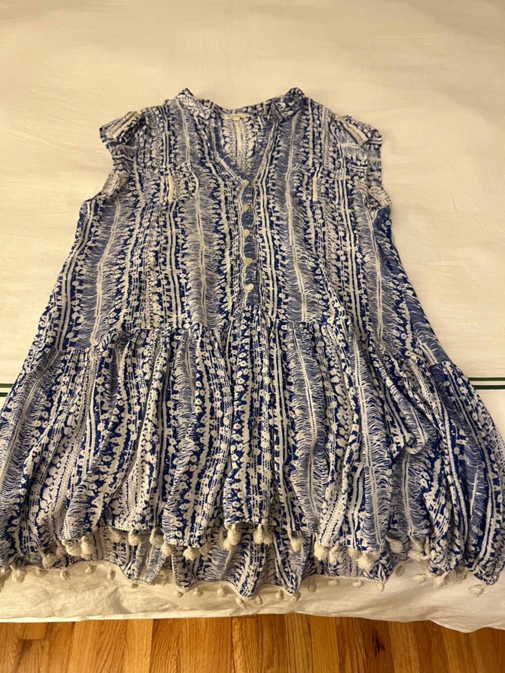 Blue & White Printed Sleeveless Dress